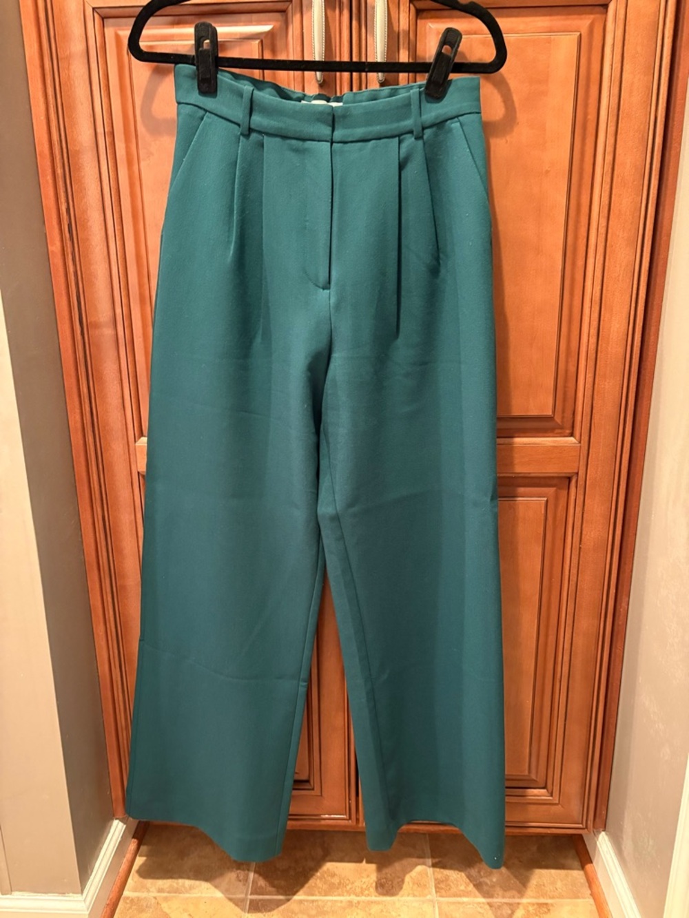 Abercrombie & Fitch Teal/dark Green High-Waist Wide-Leg Trousers